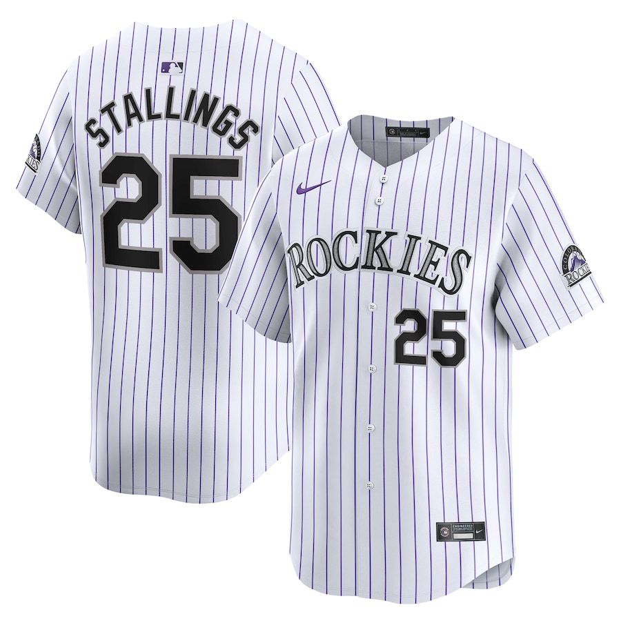 Men Colorado Rockies #25 Jacob Stallings Nike White Home Limited Player MLB Jersey